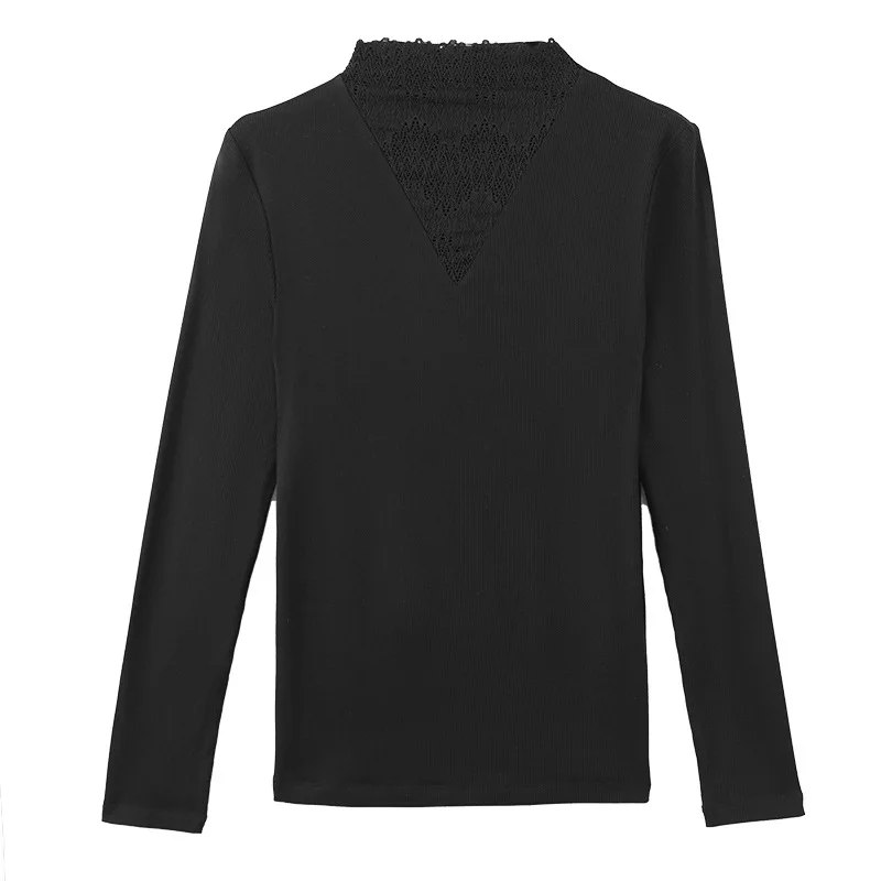 

Sexy T Shirt Women Elasticity Mujer Camisetas Stitching lace Autumn Spring Black White Slim T-shirt Female Long Sleeve Tops