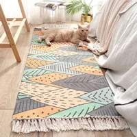handmade tassel woven cotton and linen carpet living room geometric floor mat carpet bedside bedroom home decoration area rugs