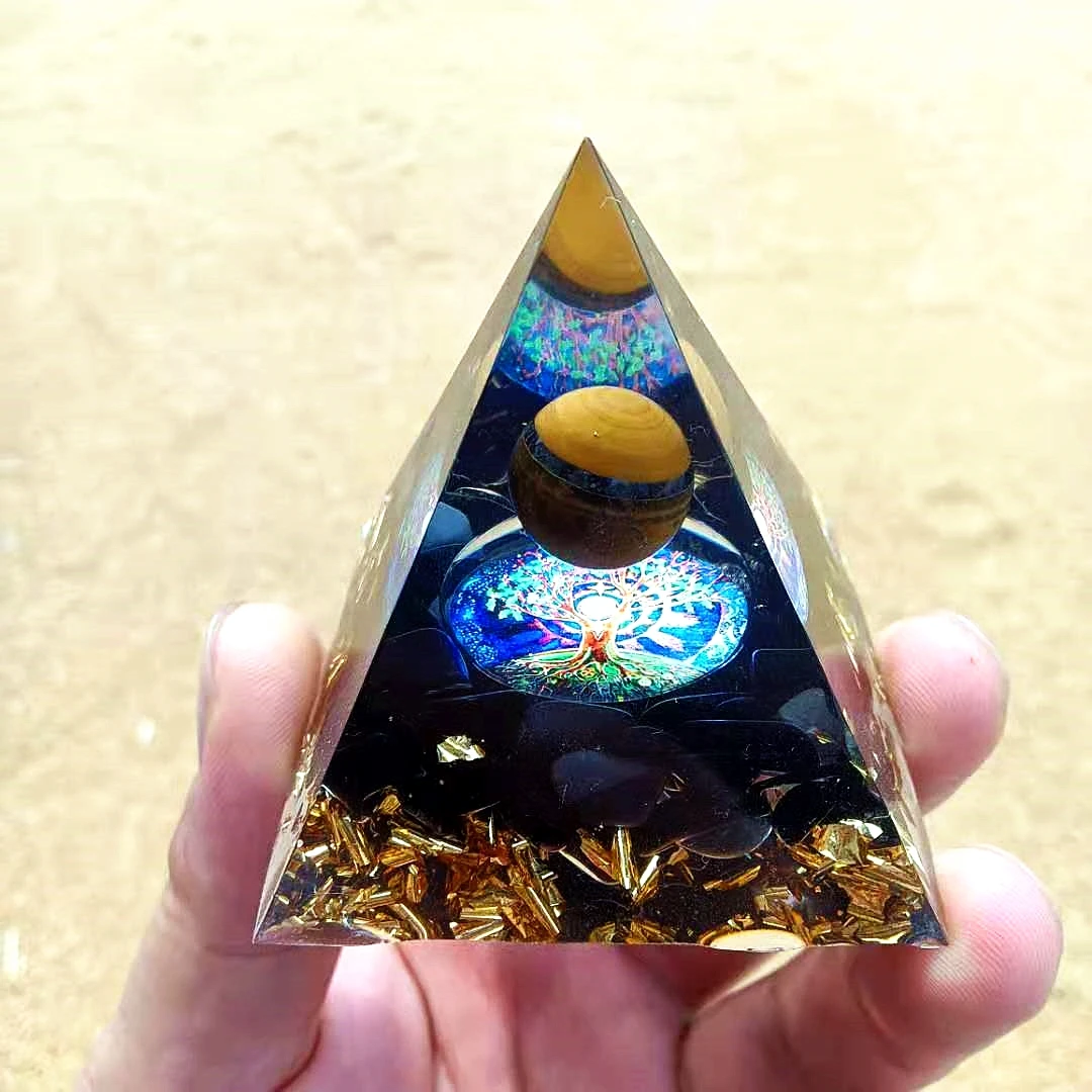 

Оргонитовое Дерево жизни кристалл тигровый глаз сфера и обсидиан ОРГОН Пирамида 60 мм рейки энергия Исцеления Чакра Медитация