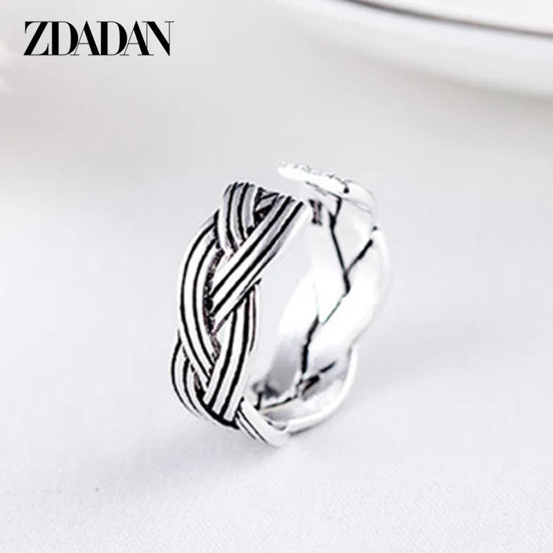 

ZDADAN 925 Sterling Silver For Women Weave Rings Thai Silver Open Adjustable Ring Jewelry Gifts