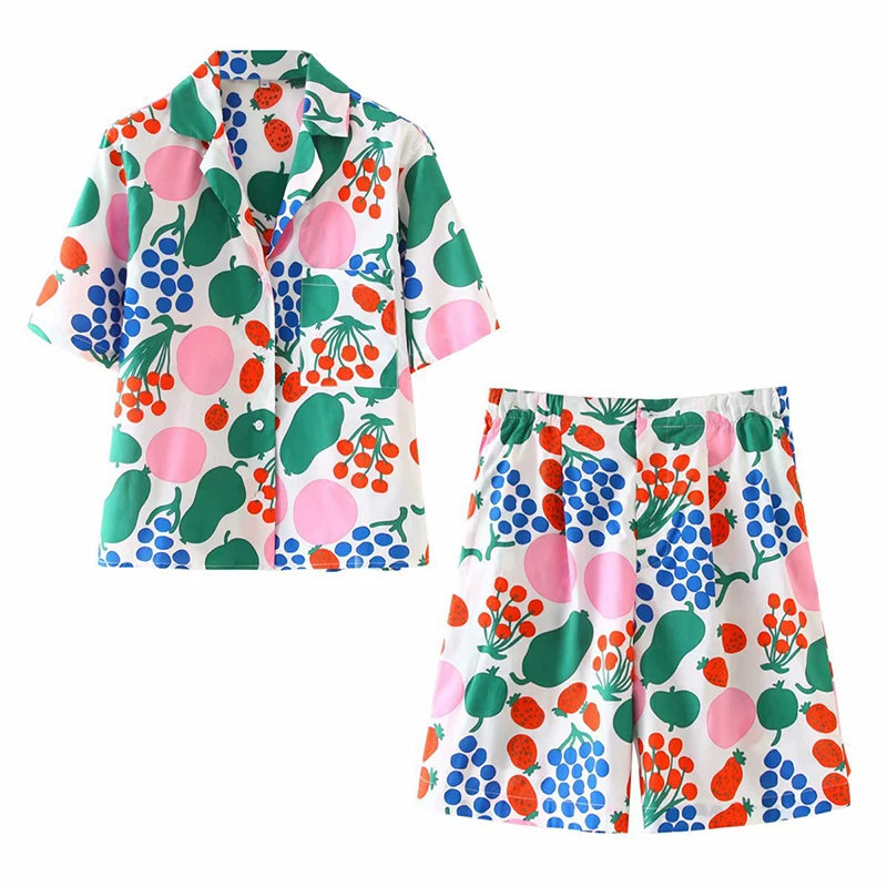 

Sister Fara New Summer Short Sleeve Print Floral Shirt Women's Suit+High Waist Loose Casual Fashion Shorts Two Piece Set Women