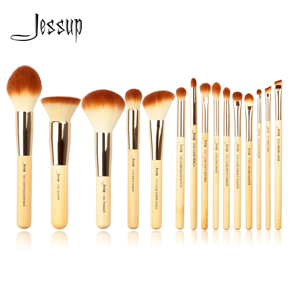 Jessup Bamboo 15 шт. набор профессиональных кистей для макияжа основа пудра кисть