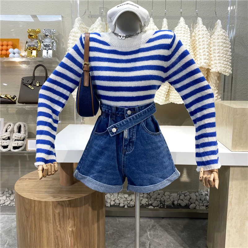 

New 2021 Casual Color Matching Striped Long Sleeve T-shirt Lazy And Versatile Loose And Thin Curled Round Neck Top