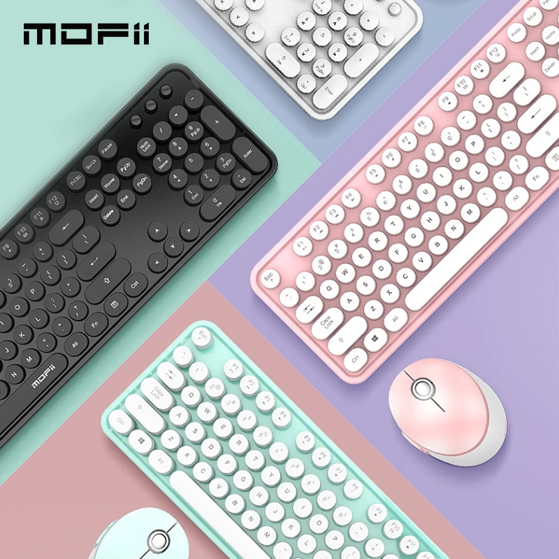 

Mofii Wireless Keyboard and Mouse Combo USB Multimedia Girl 104 keycaps Keyboard and Mouse Set for Mac Computer Desktop Laptop