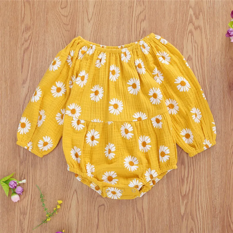 

Baby Girl Floral Daisy Printed Long Sleeve Bodysuit 0-24M Newborn Infant Toddler Autumn Casual Cotton O Neck Playsuit Outfits
