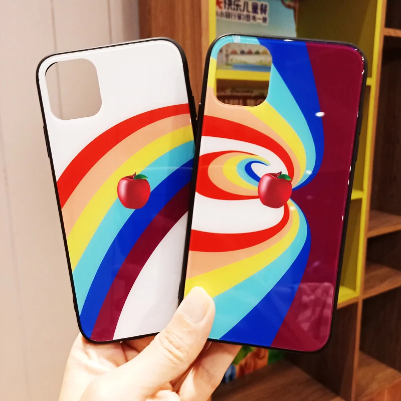 New Geometry Rainbow Tempered Glass Case for iPhone 12/11 ProMax XR XS Max Hard Capa 8 7 Plus Gradient Cover Hoesjes |