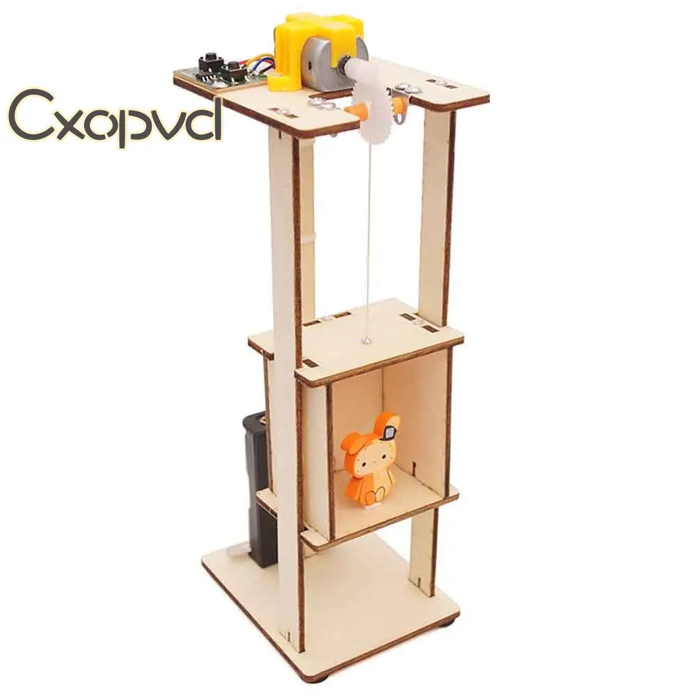 

Wooden Elevator Function Principle Toys DIY Assembled Electric Lift Toys for Children Science Experiment Material Kits