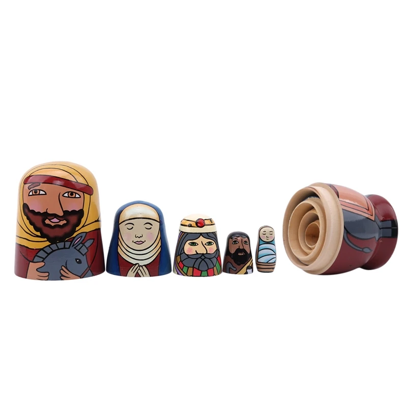 

5pcs Wood Matryoshka Paint Horse Holder Wood Russian Nesting Dolls Set Home Decoration Ornament Beautiful Gifts