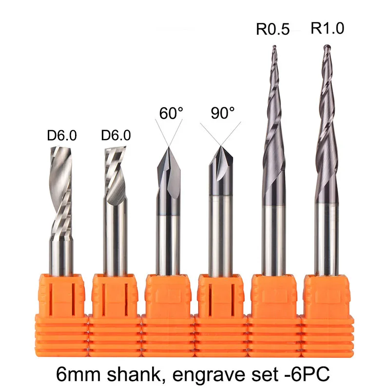 6mm set-6pcs CNC Твердые карбидные наконечники для гравировки фрезы по дереву набор 3,175 мм 6,35 мм 6 мм хвостовик фрезы для резьбы по дереву инструменты - Длина режущей кромки: 6mm set-6pcs