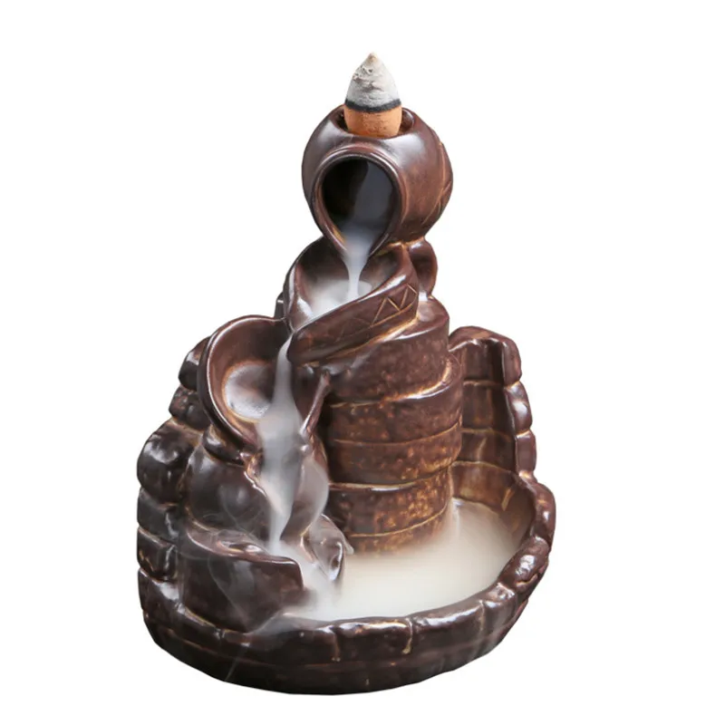Ceramic Retro Backflow Incense Burner Smoke Waterfall Stick Holder Hand Carved Gourd Censer Home Decor + 20pcs Cones | Дом и сад