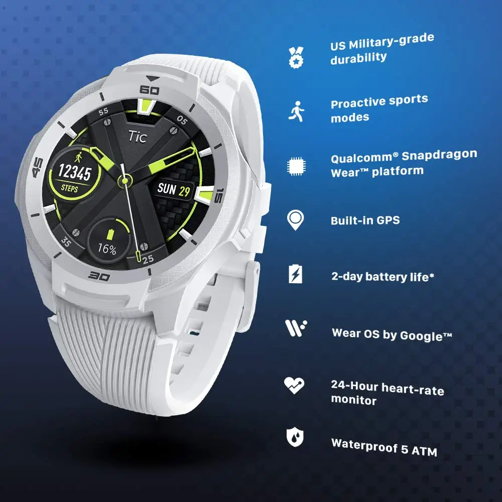 TicWatch S2 белые Смарт-часы Bluetooth gps Фитнес Спортивные Часы Android и iOS совместимые 5ATM водонепроницаемые оригинальные