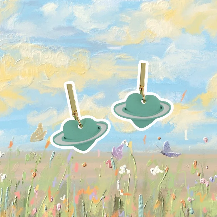 

Korean fashion Spring new milk white love universe planet mint green fresh earrings chic style design earrings jewelry female