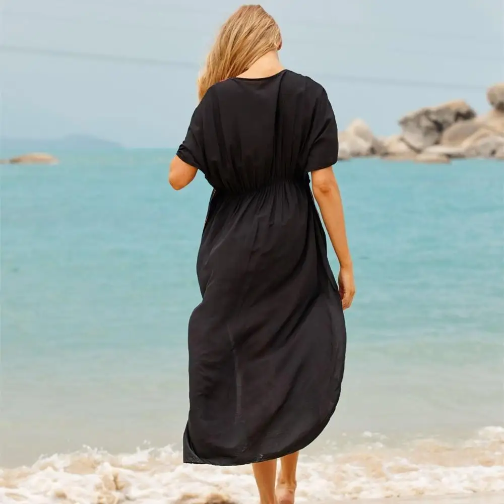 Вышивка Туника пляжная хлопковая Пляжная накидка Саида de купальный костюм Praia