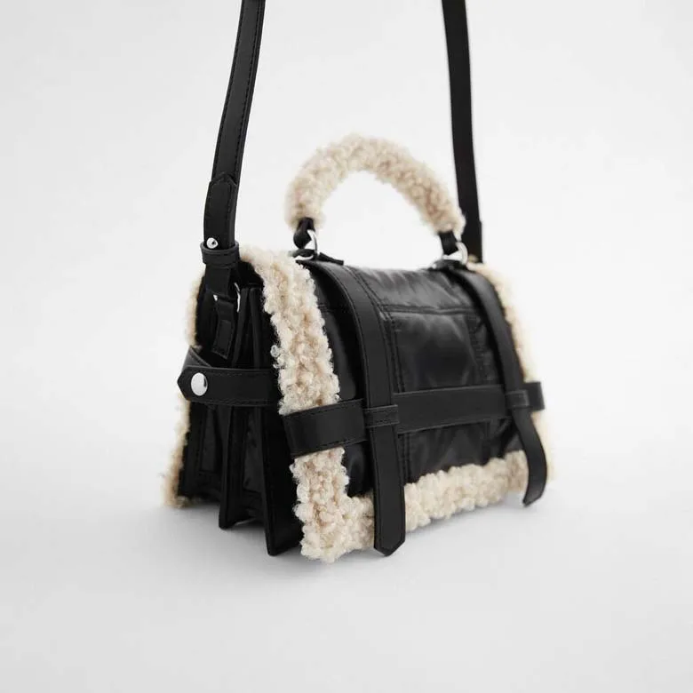 

2020 new women's bag black velvet quilted urban leisure bag lamb wool bag