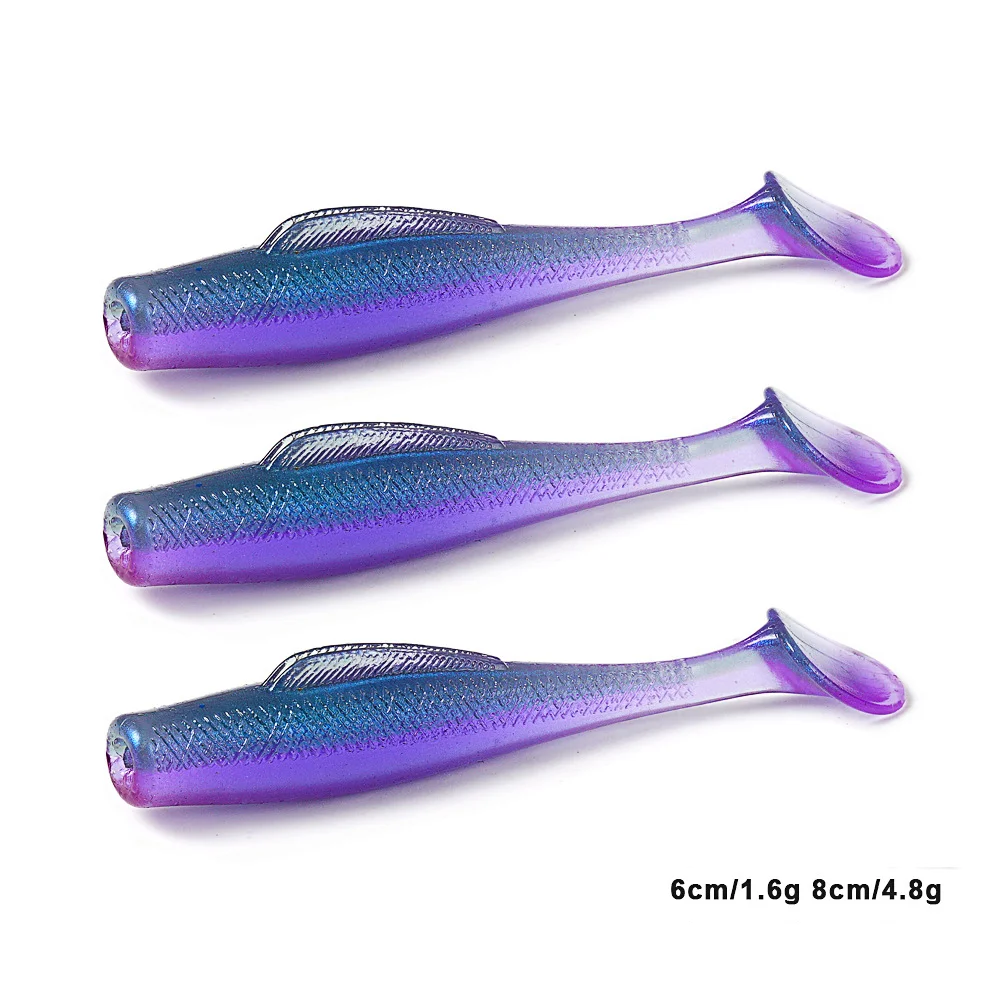 

T Tail Soft Bait Artificial Baits 6cm/8cm 6pcs/Lot Wobbers Souple Fishing Bait Shad Worm Swimbaits Vinyl Anzois Trout Ima Leurre