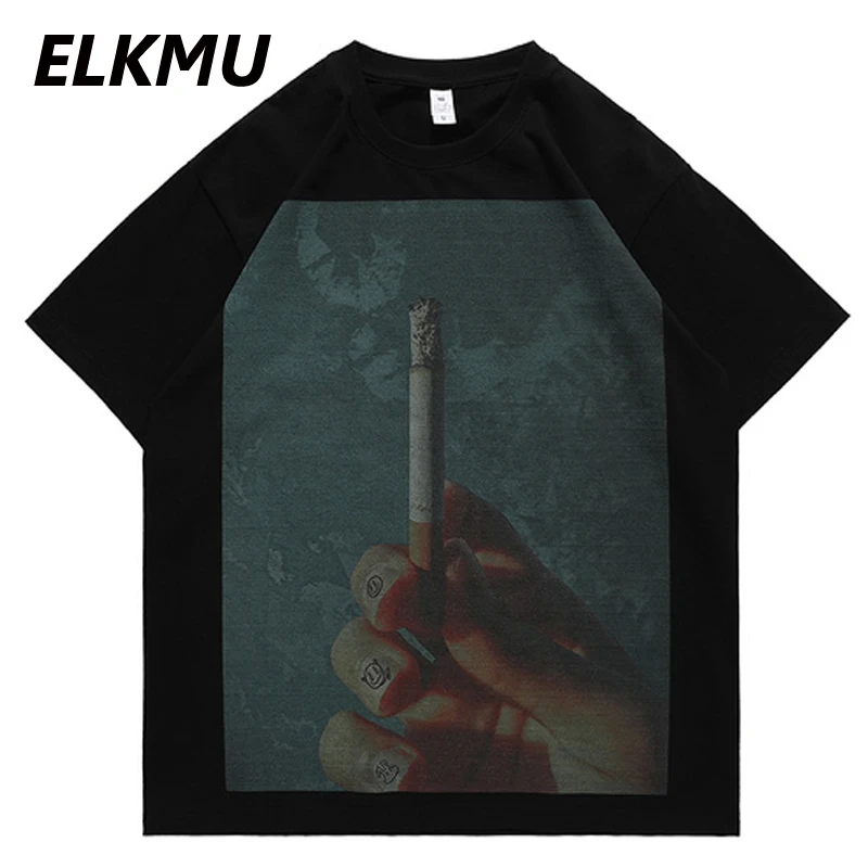 

Модная уличная футболка ELKMU с принтом сигарет, летняя футболка оверсайз, мужские топы с коротким рукавом в стиле Харадзюку, хлопковые футбол...
