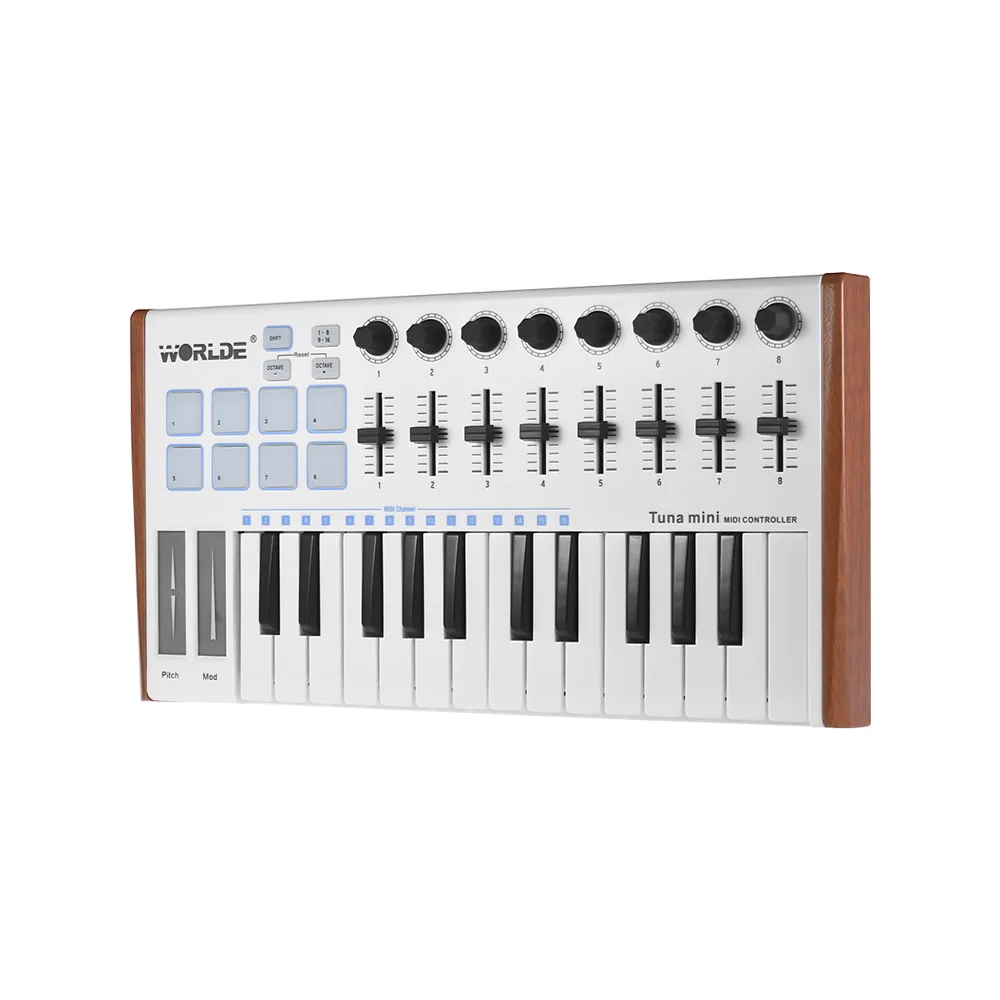 

WORLDE TUNA MINI High Quality Ultra-Portable 25Key USB MIDI Keyboard Controller 8 RGB Backlit Trigger Pad with 6.35mm Pedal Jack