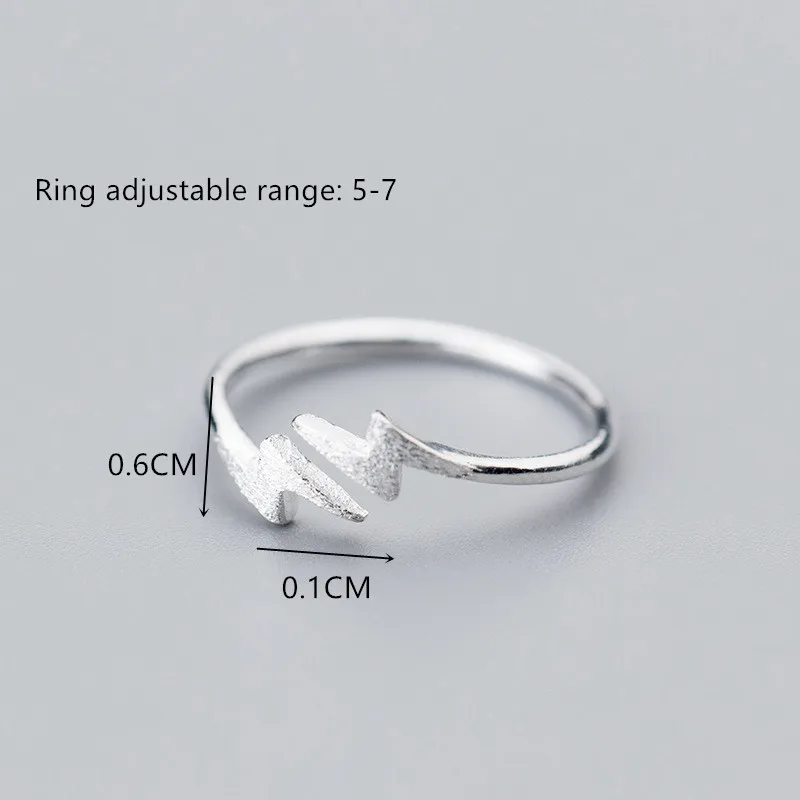 

JuneLeaf Genuine 100% 925 Sterling SilverMinimalist Lightning Open Rings for Women Party Wedding Jewelry Cute Accessories