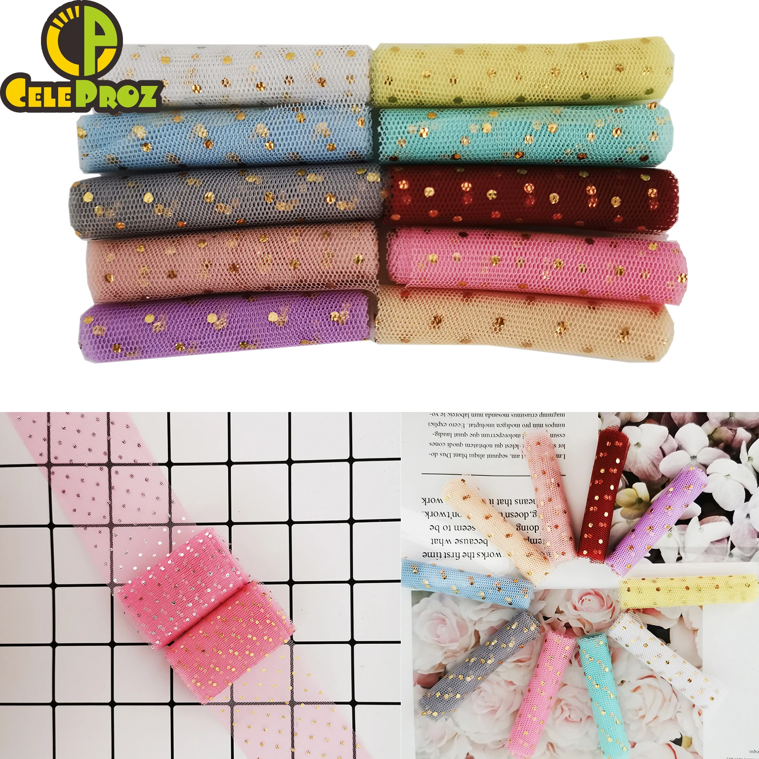 6 см 5 ярдов Блестящий тюль в горошек конфетти сетка рулон мягкий лента выпечки
