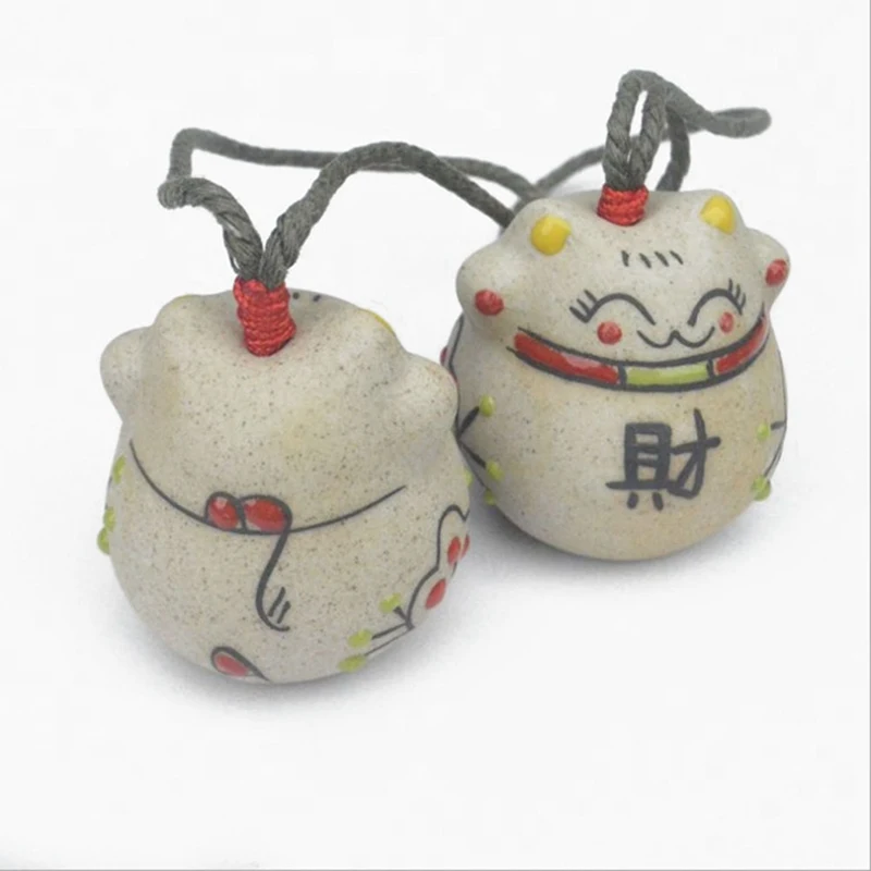 Мини-керамические ветряные колокольчики Lucky Cat, подвеска, украшение для автомобиля, подвесные фигурки феи, Миниатюрные Колокольчики с колокольчиком, домашний декор