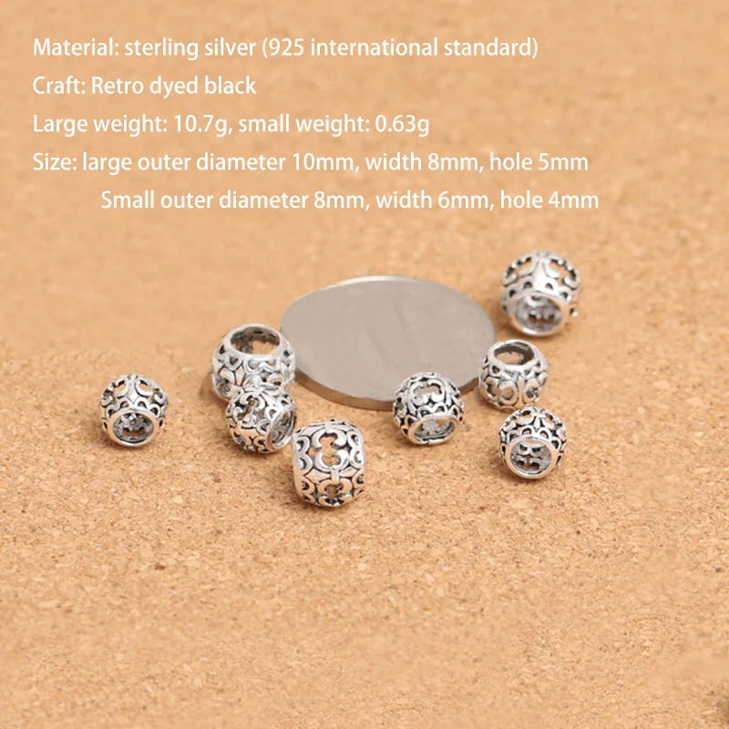 S925 Sterling Silver Jewelry Thai  Diy Bracelet Accessories 8/10mm Boat Large Hole  Loose Beads Separate Wholesale Bulk