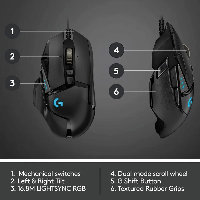 Logitech G502 Hero высокопроизводительная игровая мышь Engine 16000DPI RGB Glare программируемая