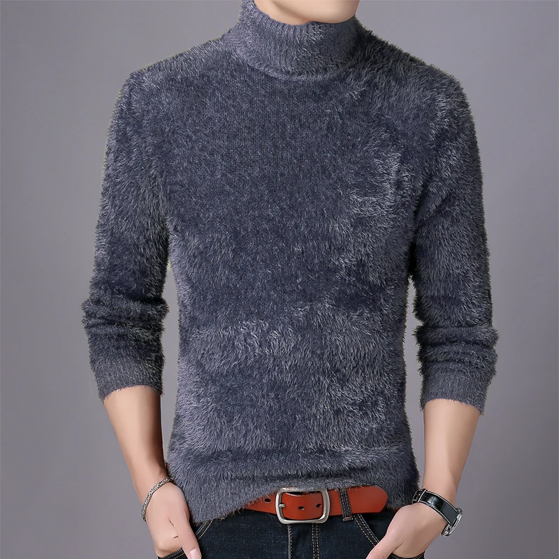 Men's brand autumn winter turtleneck sweater 2021 new men's fashion business casual plush thick warm knitted pullover sweater