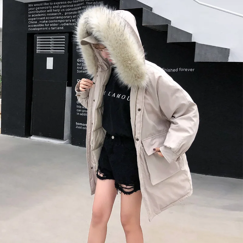 beige Ins/зимняя куртка большого размера из хлопка для женщин, утепленное студенческое Свободное пальто, Корейская Длинная желтая парка, женская одежда жилет Femme - Цвет: beige