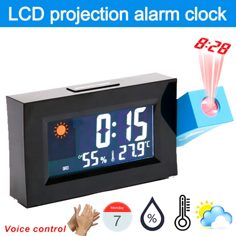 LED Digital Alarm Clock Electronic HD LCD Color Display 180° Rotatable Projection Clocks With Backlight Snooze Thermomete | Дом и сад