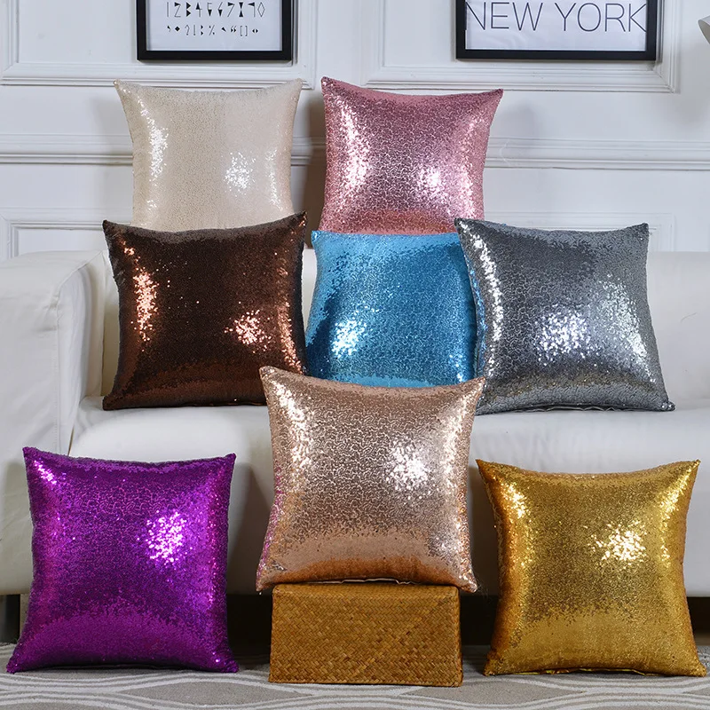 

11 Colors Shiny Sofa Pillow Sequined Cushion Cover Office Bling Cushion Cover Car Backrest Bedside Pillow for Living Room