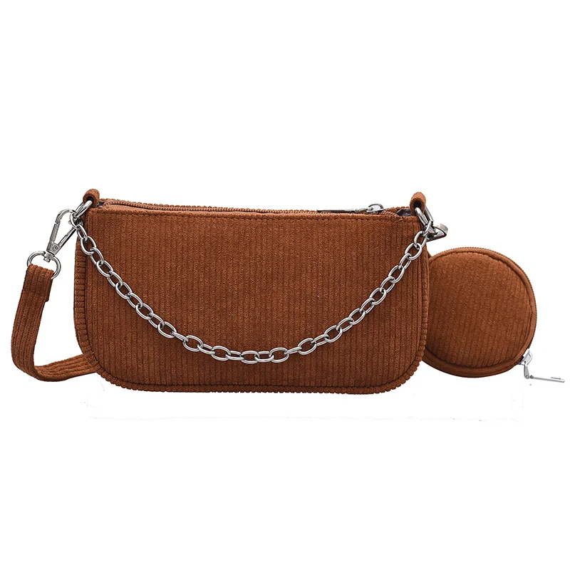

Small Corduroy Crossbody Shoulder Bags for Women 2021 Winter Fashion Luxury Branded Lady Trend Handbags Chain Designer