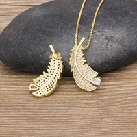 aibef luxurious copper zircon high quality sparkling leaf feather pendant necklace gold chain crystal necklace women jewelry