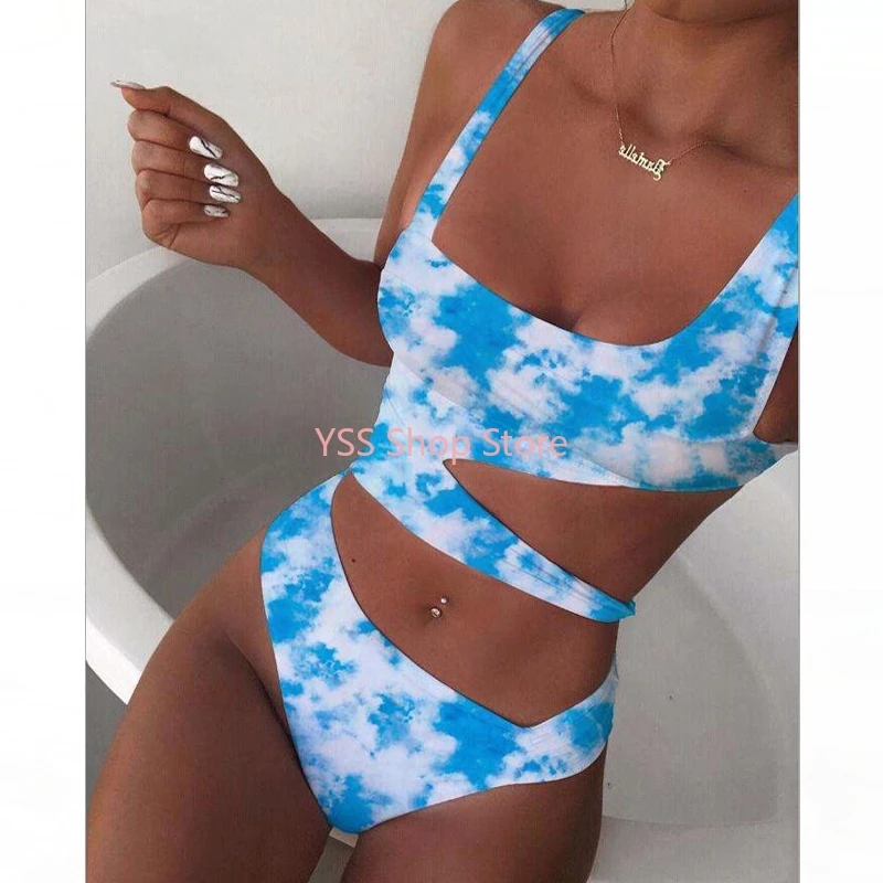

New High Waisted Bathing Suit Women One Piece Sexy Bandage White Cut Out Swimsuit Push Up Swimwear Swimming Suit Women