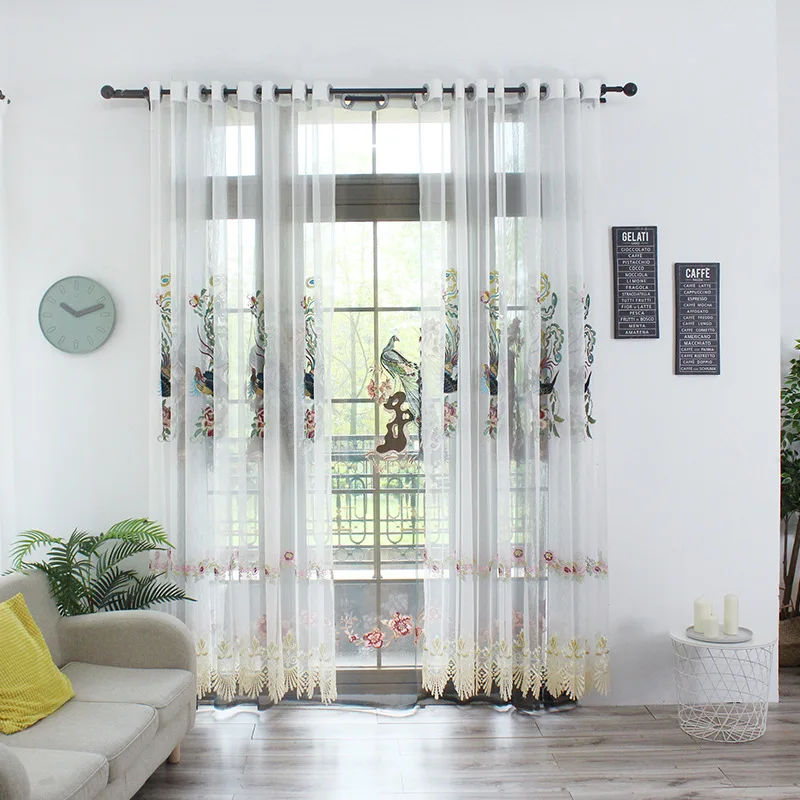 

European Luxury peacock Sheer Curtains for Bedroom Living Room Phoenix Voile Drapes Window Curtain