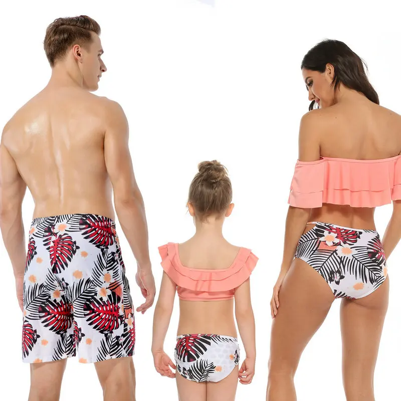 Купальник с открытыми плечами для папы и сына|Сочетающаяся одежда семьи| |