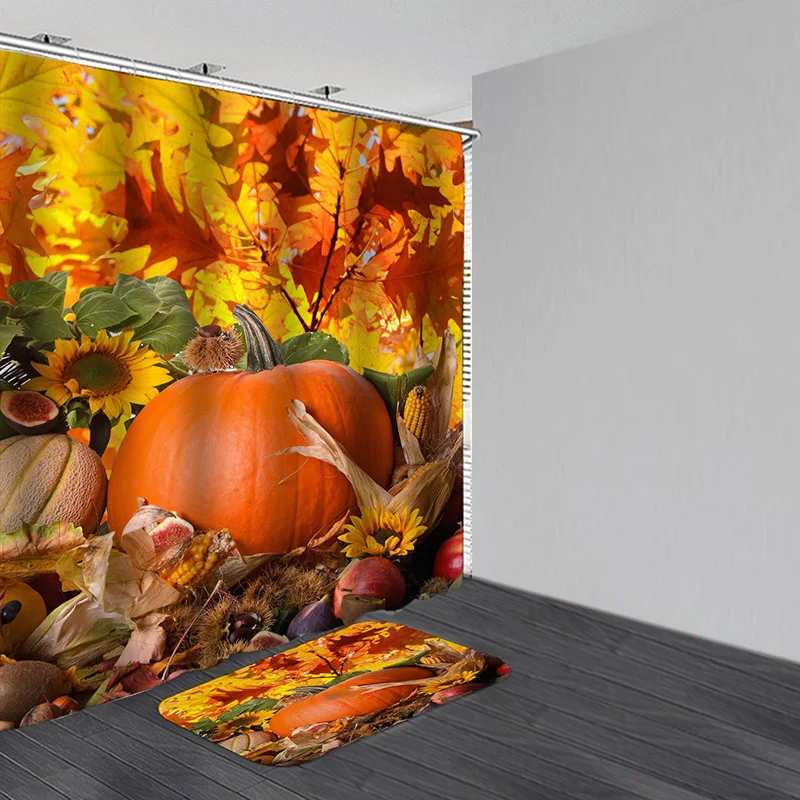Водонепроницаемая занавеска для душа в виде тыквы на Хэллоуин Противоскользящие