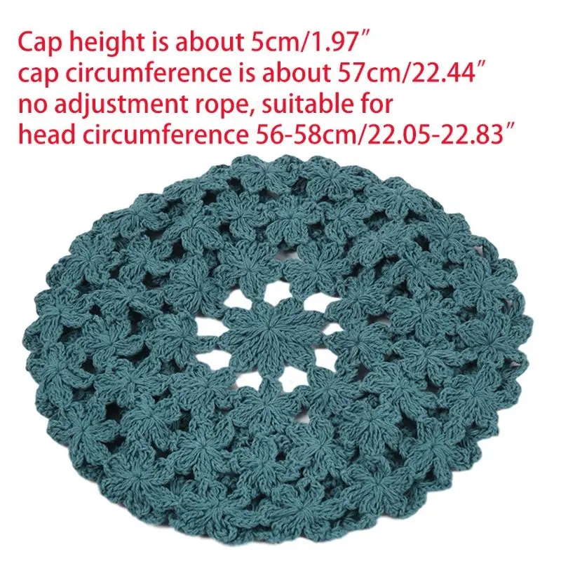 

Women Handmade Crochet Beret Cap Solid Color Hollow Floral Vintage Painter Hat