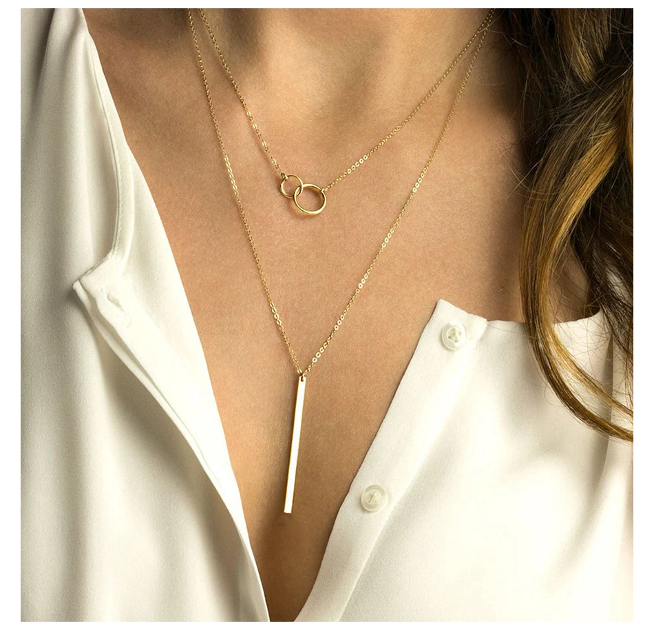

JUJIE Luxury Stainless Steel Chain Pendant Necklace For Women 2021 Fashion 2 Pcs Chokers Wedding Party Jewelry Wholesale