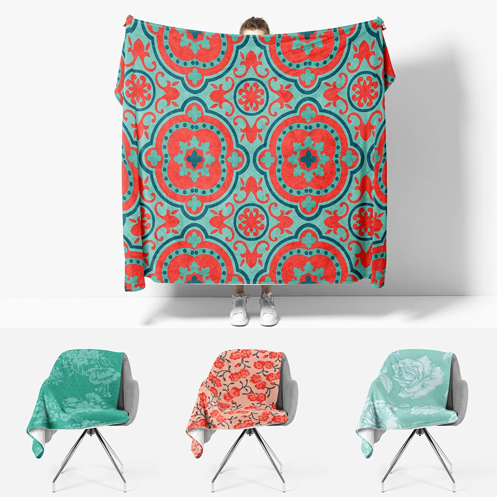 

Mandala Vintage Flower Custom Throw Blanket Green Red Bohemia Tapestry Winter Summer Sofa Beach Cover Bedspread on The Bed