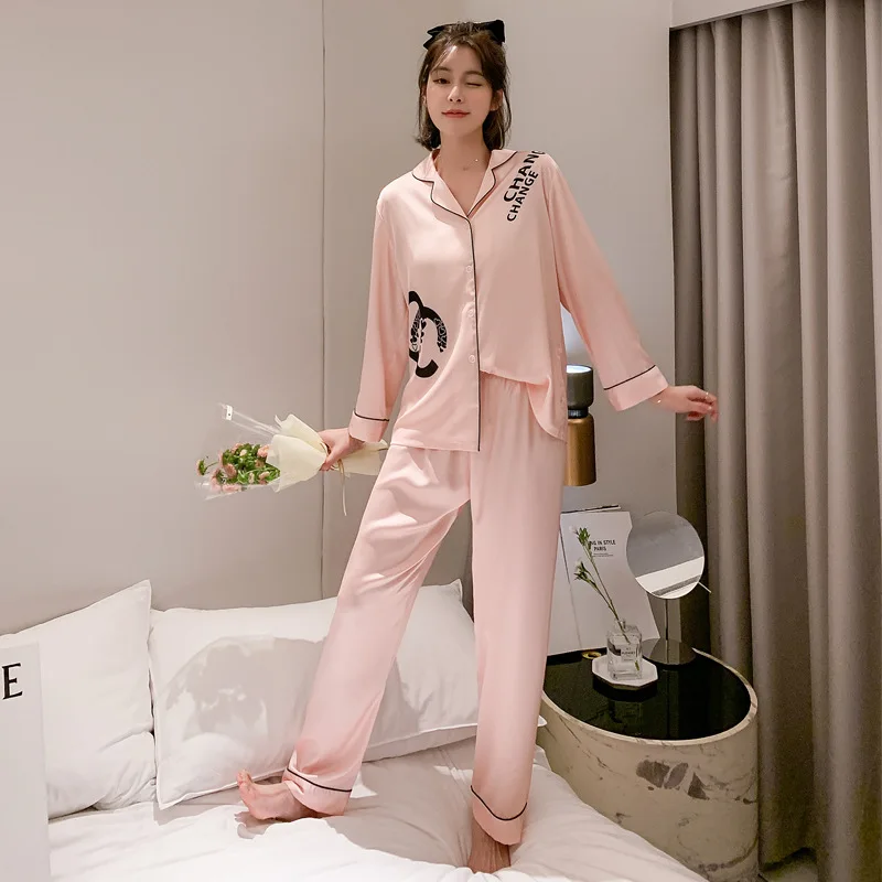 

Spring and Autumn New Fashion Trend Casual Silk CardigHome Suit for WomenTrendy Women's Pajamas Viscose Fiber Long Sleeve Suit