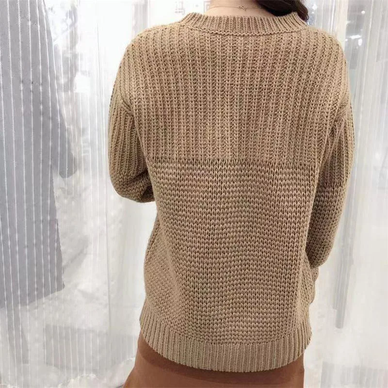 

Round Neck Knitted Long-sleeved T-shirt Vintage Knitted Jumper Autumn Winter Tops Short Slim Sweater Girls