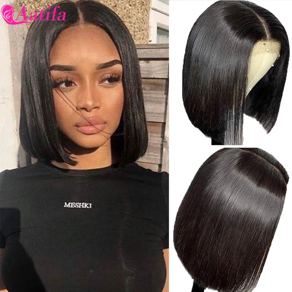 Short Bob Wigs Straight Human Hair Wigs Brazilian Hair For Black Women Straight Bob Lace Closure Wigs Pre Plucked With Baby Hair