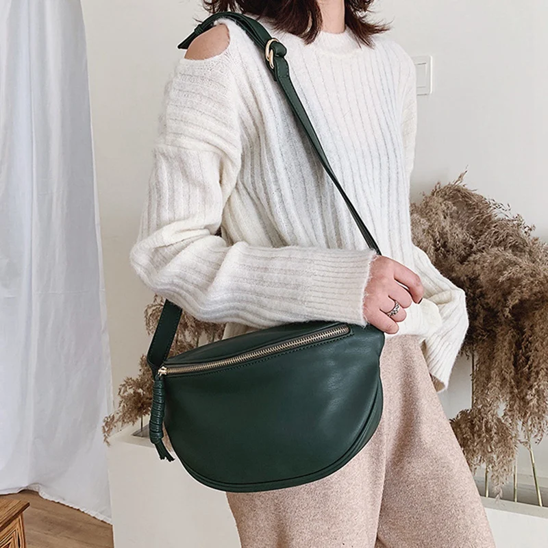 

ASDS-Fashion Lady Waist Bag Large Capacity Messenger Bag Chest Bag Banana Bag PU Leather Lady Waist Bag