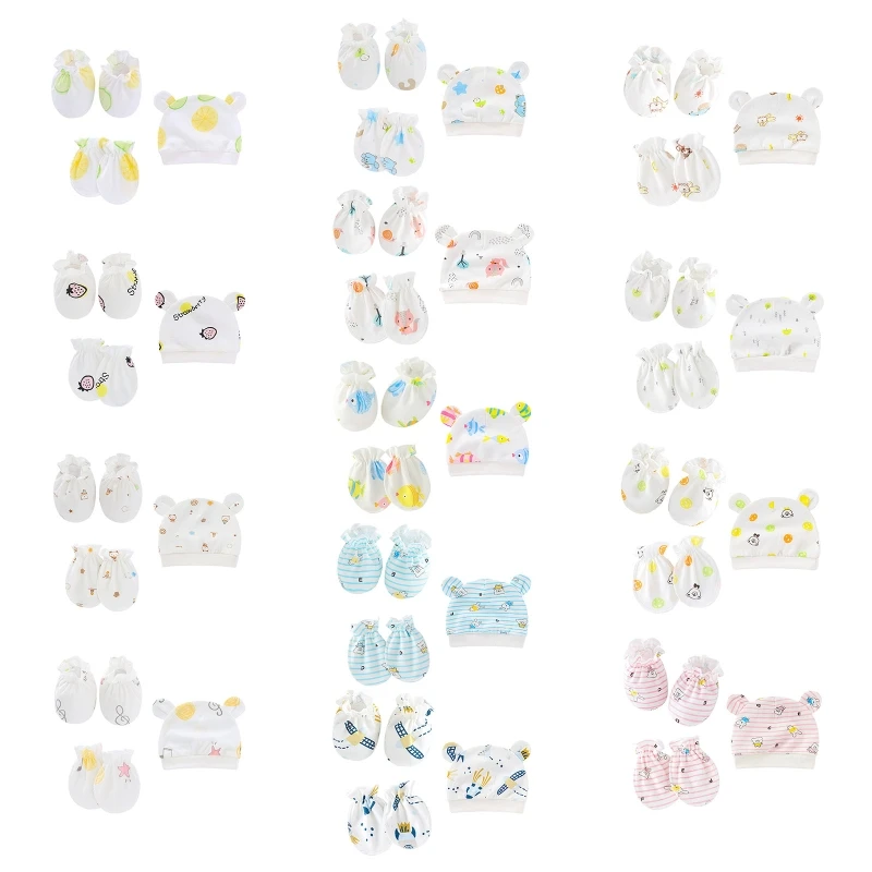 

Baby Anti Scratching Soft Cotton Gloves Foot Cover Hat Set Comfy Mittens Socks Cap Kit Toddler Newborn Accessorise