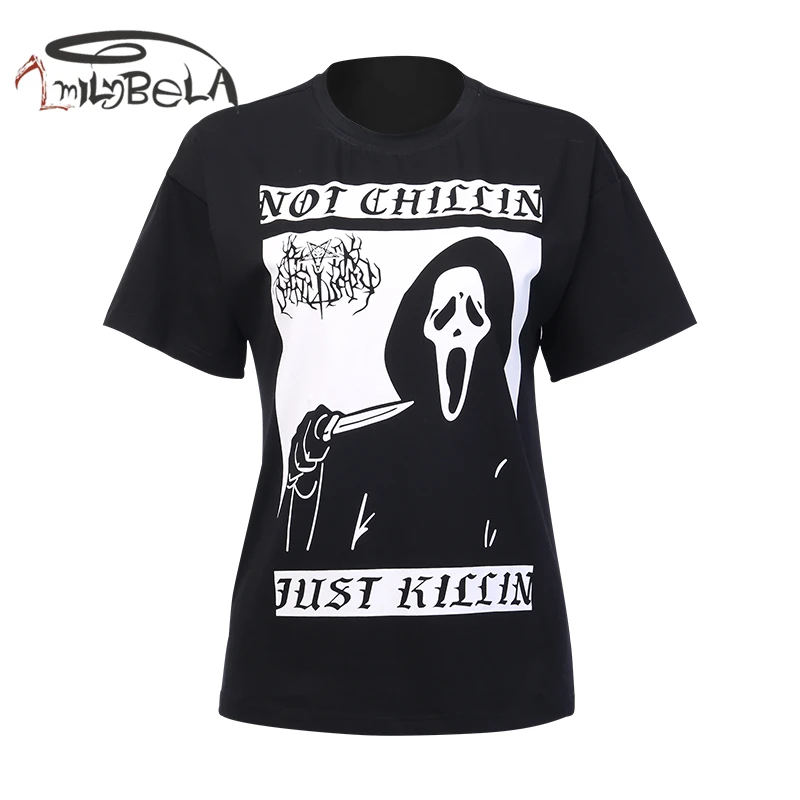 Imily Bela Готическая Футболка с принтом Grim Reaper Devil женская черная свободная длинная