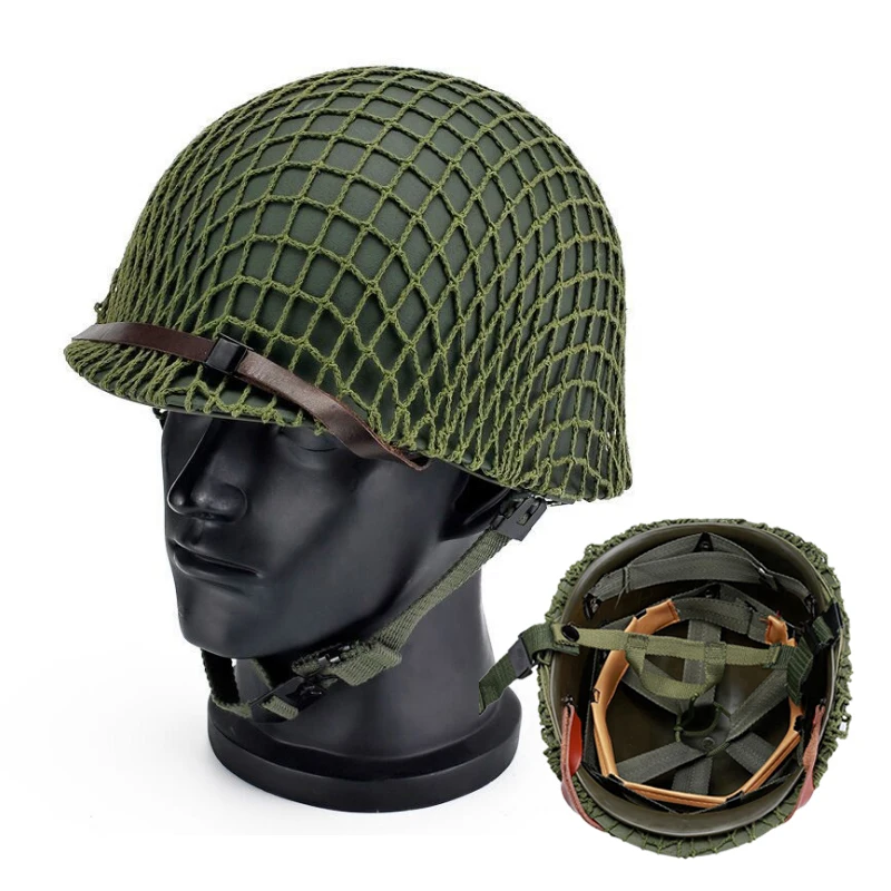 

US Army M1 Helmet Tactical Helmet WWII Steel M1 Green Steel Helmet Replica Protective Helmets for Adults Outdoor CS Military