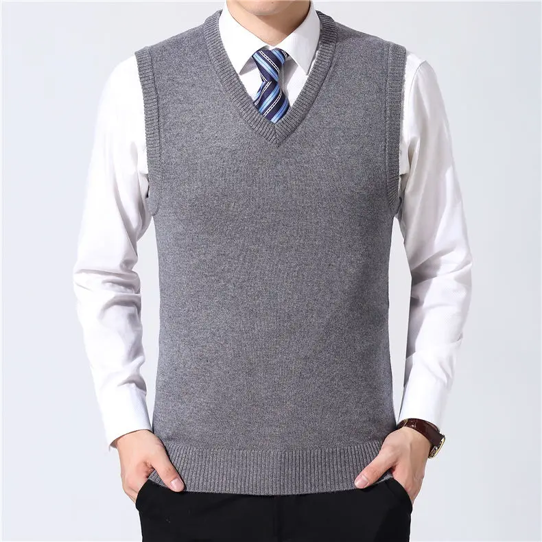 Zogaa Sweater Men Clothes Autumn Winter Warm Cashmere Wool Pullover Homme Classic Casual V-Neck Sleeveless Vest Sweaters - Цвет: Темно-серый