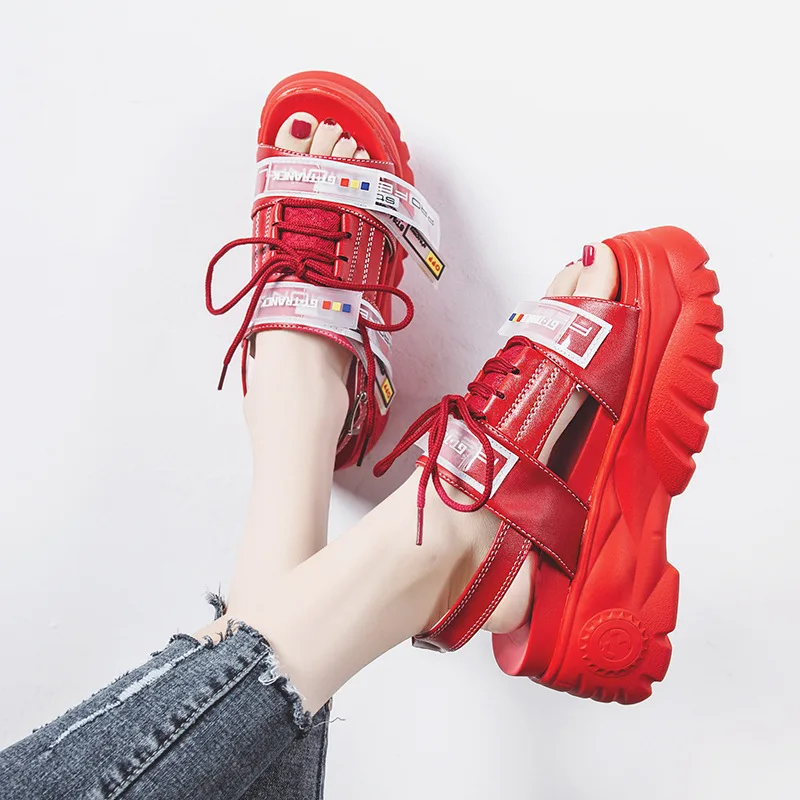 Новые летние женские повседневные босоножки на толстой подошве со шнуровкой и