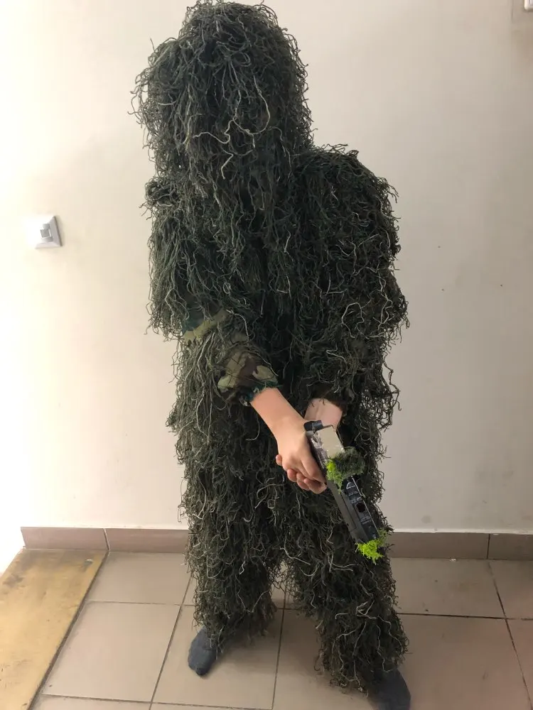 Детский костюм CS Bionic Grass Ghillie, камуфляжный костюм с капюшоном, винтовка джунглей, штаны, куртка, снайперский комплект
