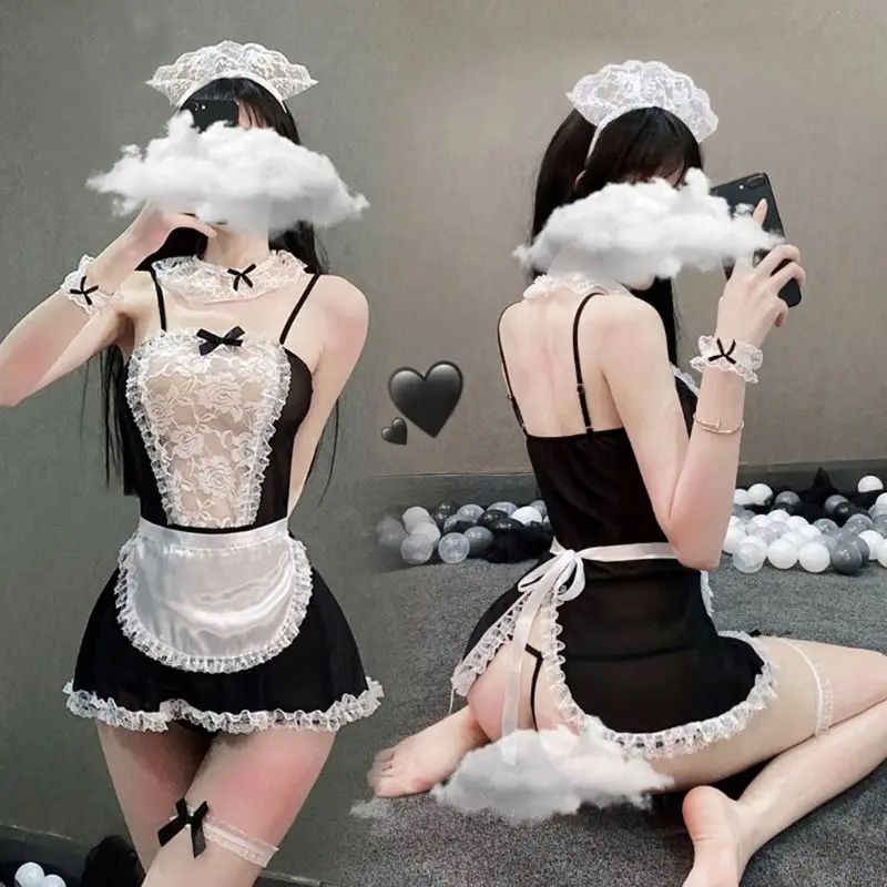 Косплэй Французская горничная ночное белье набор кружевных цветочных кружев с